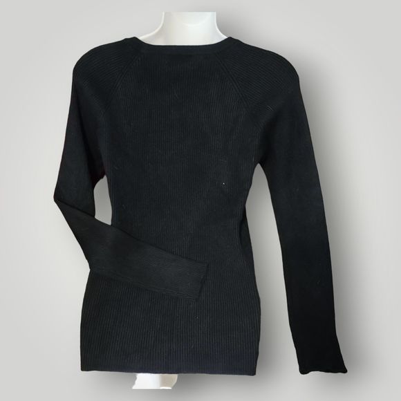 📦IZ Byer Sweater Juniors XL BLACK Long Sleeve Lace Up Shoulder Rayon Blend - Picture 6 of 8